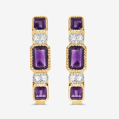 Bids.com 2.18 Carat Genuine Amethyst and White Topaz .925 Sterling Silver Earrings Earrings