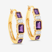 Bids.com 2.18 Carat Genuine Amethyst and White Topaz .925 Sterling Silver Earrings Earrings
