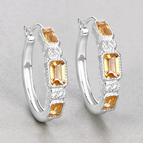 Bids.com 2.88 Carat Genuine Citrine and White Topaz .925 Sterling Silver Earrings Earrings