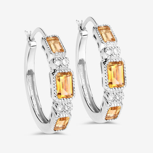 Bids.com 2.88 Carat Genuine Citrine and White Topaz .925 Sterling Silver Earrings Earrings