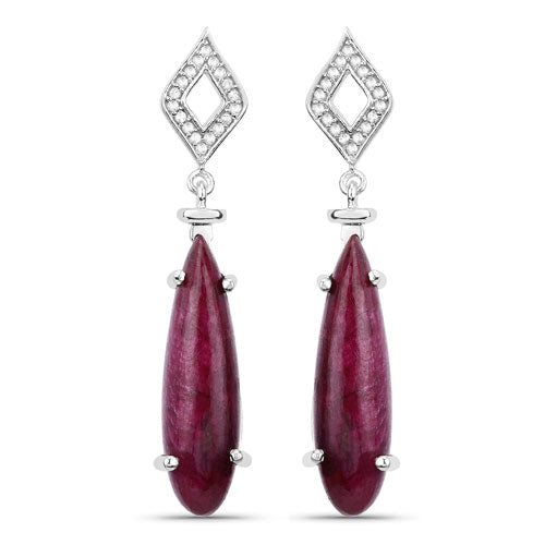 Bids.com 23.25 Carat Dyed Ruby and White Topaz .925 Sterling Silver Earrings Earrings
