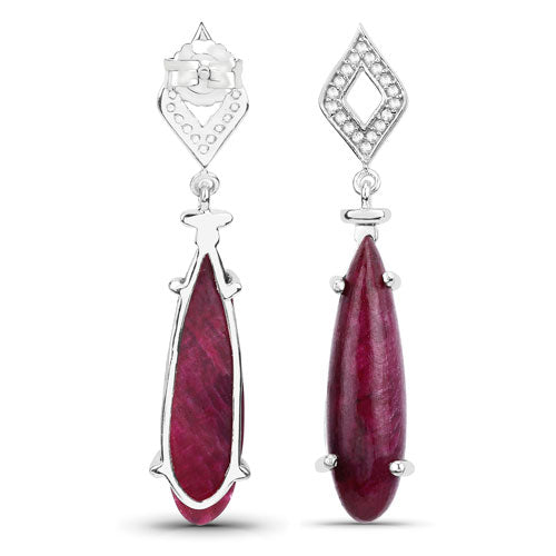 Bids.com 23.25 Carat Dyed Ruby and White Topaz .925 Sterling Silver Earrings Earrings