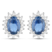 Bids.com 2.22 Carat Genuine Blue Sapphire and White Diamond 14K White Gold Earrings Earrings