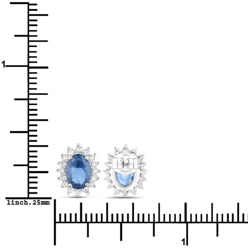 Bids.com 2.22 Carat Genuine Blue Sapphire and White Diamond 14K White Gold Earrings Earrings