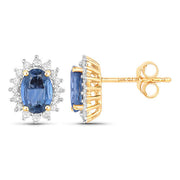 Bids.com 2.22 Carat Genuine Blue Sapphire and White Diamond 14K Yellow Gold Earrings Earrings