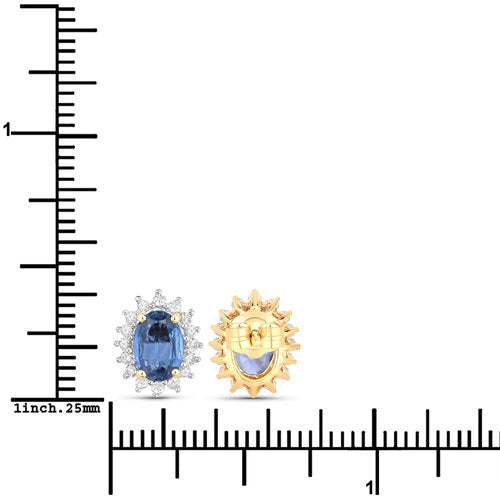 Bids.com 2.22 Carat Genuine Blue Sapphire and White Diamond 14K Yellow Gold Earrings Earrings
