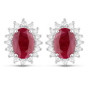 Bids.com 2.02 Carat Genuine Ruby and White Diamond 14K White Gold Earrings Earrings