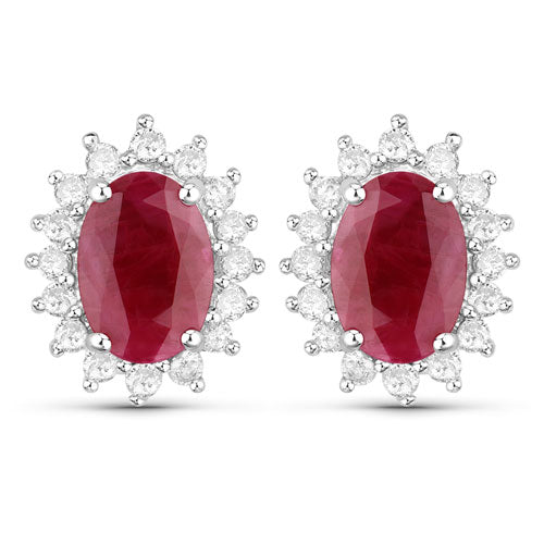 Bids.com 2.02 Carat Genuine Ruby and White Diamond 14K White Gold Earrings Earrings