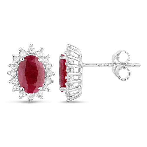 Bids.com 2.02 Carat Genuine Ruby and White Diamond 14K White Gold Earrings Earrings