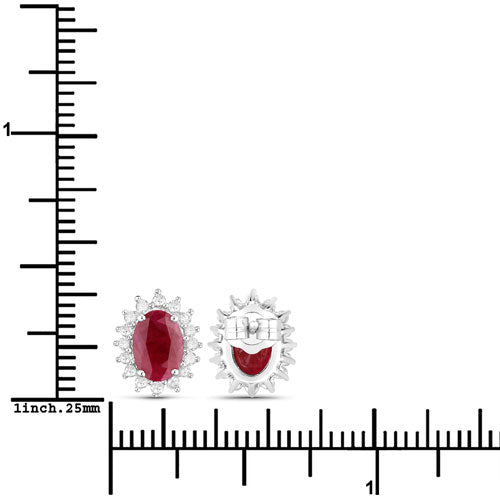 Bids.com 2.02 Carat Genuine Ruby and White Diamond 14K White Gold Earrings Earrings