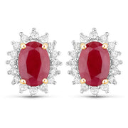 Bids.com 2.02 Carat Genuine Ruby and White Diamond 14K Yellow Gold Earrings Earrings