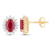 Bids.com 2.02 Carat Genuine Ruby and White Diamond 14K Yellow Gold Earrings Earrings