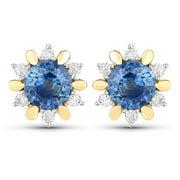 Bids.com 1.87 Carat Genuine Blue Sapphire and White Diamond 14K Yellow Gold Earrings Earrings