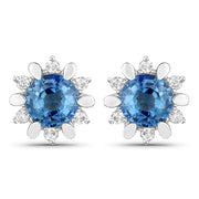 Bids.com 1.87 Carat Genuine Blue Sapphire and White Diamond 14K White Gold Earrings Earrings