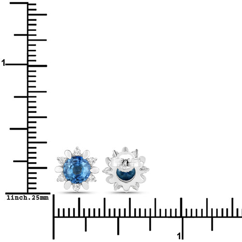 Bids.com 1.87 Carat Genuine Blue Sapphire and White Diamond 14K White Gold Earrings Earrings