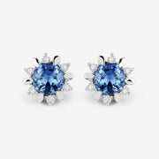 Bids.com 1.87 Carat Genuine Blue Sapphire and White Diamond 14K White Gold Earrings Earrings