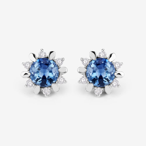 Bids.com 1.87 Carat Genuine Blue Sapphire and White Diamond 14K White Gold Earrings Earrings