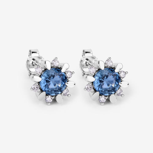 Bids.com 1.87 Carat Genuine Blue Sapphire and White Diamond 14K White Gold Earrings Earrings