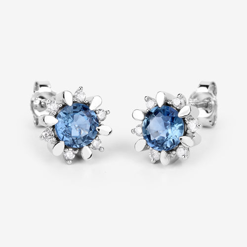 Bids.com 1.87 Carat Genuine Blue Sapphire and White Diamond 14K White Gold Earrings Earrings