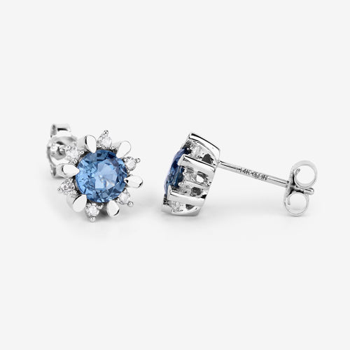 Bids.com 1.87 Carat Genuine Blue Sapphire and White Diamond 14K White Gold Earrings Earrings