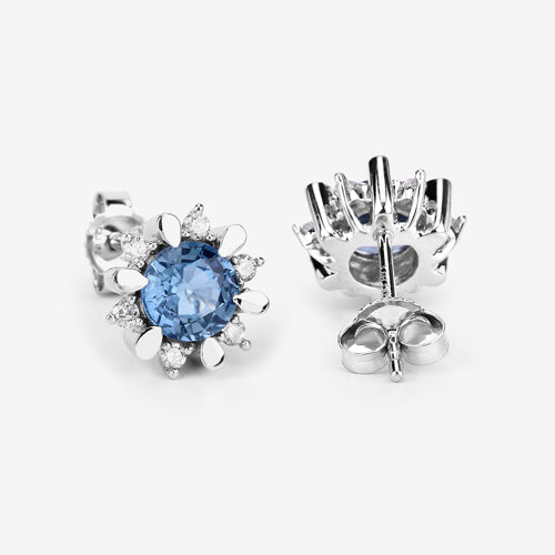 Bids.com 1.87 Carat Genuine Blue Sapphire and White Diamond 14K White Gold Earrings Earrings