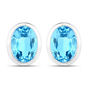 Bids.com 4.00 Carat Genuine Swiss Blue Topaz .925 Sterling Silver Earrings Earrings