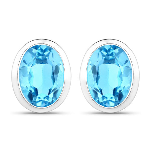 Bids.com 4.00 Carat Genuine Swiss Blue Topaz .925 Sterling Silver Earrings Earrings