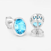 Bids.com 4.00 Carat Genuine Swiss Blue Topaz .925 Sterling Silver Earrings Earrings