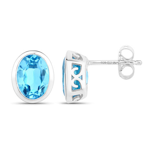 Bids.com 4.00 Carat Genuine Swiss Blue Topaz .925 Sterling Silver Earrings Earrings