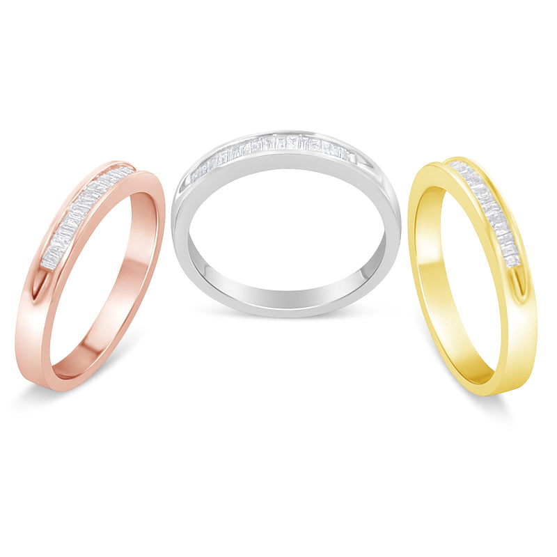Bids.com 10K Yellow, White and Rose Gold over .925 Sterling Silver 5/8 Cttw Diamond Channel-Set Stackable Band Ring Set (H-I Color, I1-I2 Clarity) - Size 6 3/4 Rings