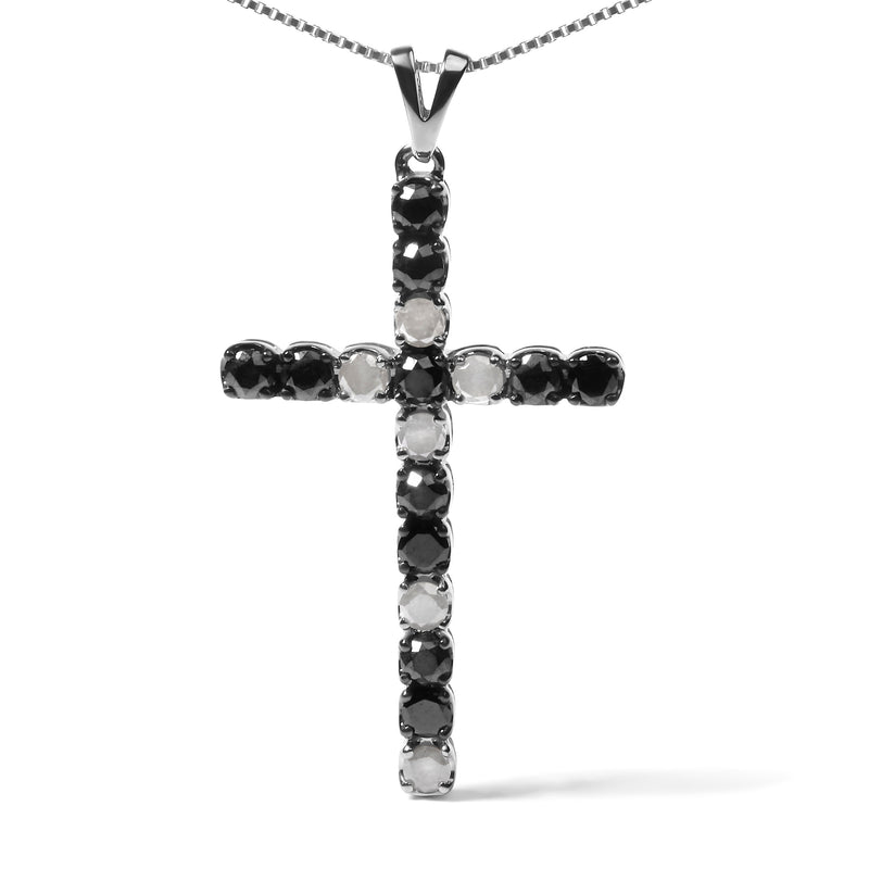 Bids.com .925 Sterling Silver 2.0 Cttw Prong Set Round Natural Treated Black and White Diamond Cross Pendant Necklace - 18" (Black/H-I Color, I3 Clarity) Necklaces