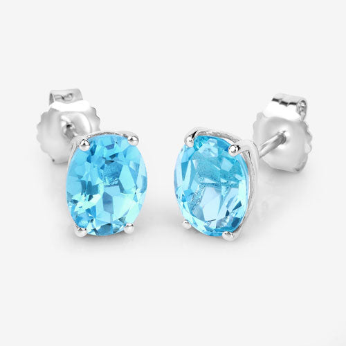 Bids.com 4.00 Carat Genuine Swiss Blue Topaz .925 Sterling Silver Earrings Earrings