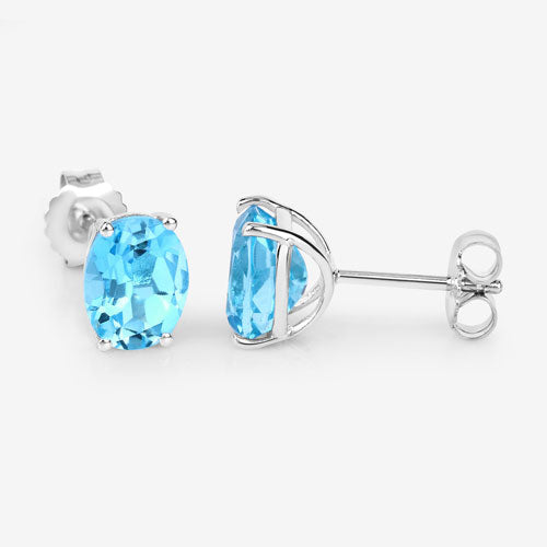 Bids.com 4.00 Carat Genuine Swiss Blue Topaz .925 Sterling Silver Earrings Earrings
