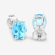 Bids.com 4.00 Carat Genuine Swiss Blue Topaz .925 Sterling Silver Earrings Earrings