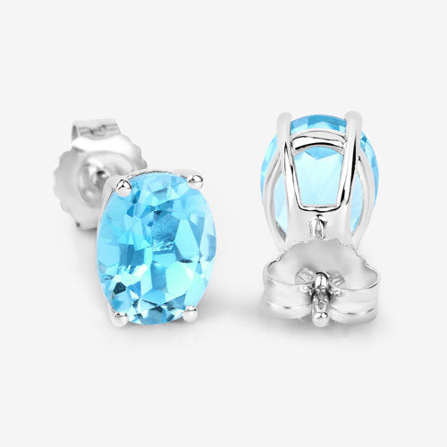 Bids.com 4.00 Carat Genuine Swiss Blue Topaz .925 Sterling Silver Earrings Earrings