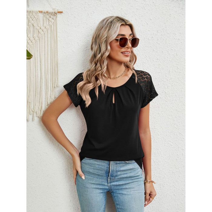 Lace Detail Round Neck Short Sleeve T-Shirt