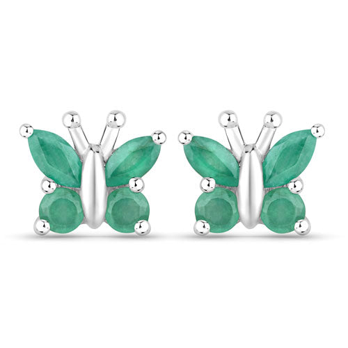 Bids.com 0.88 Carat Genuine Emerald .925 Sterling Silver Earrings Earrings