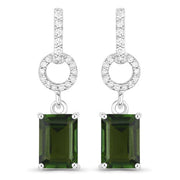 Bids.com 2.28 Carat Genuine Green Tourmaline and White Diamond 14K White Gold Earrings Earrings