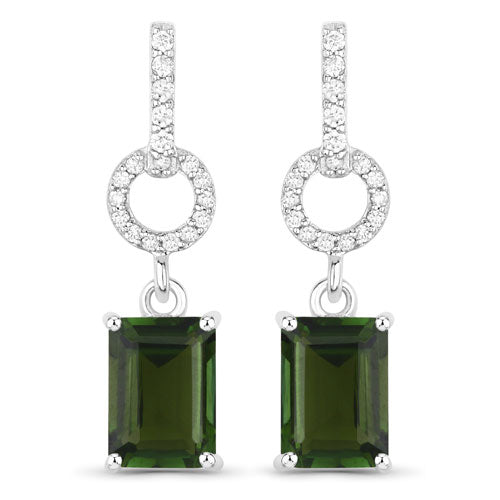 Bids.com 2.28 Carat Genuine Green Tourmaline and White Diamond 14K White Gold Earrings Earrings