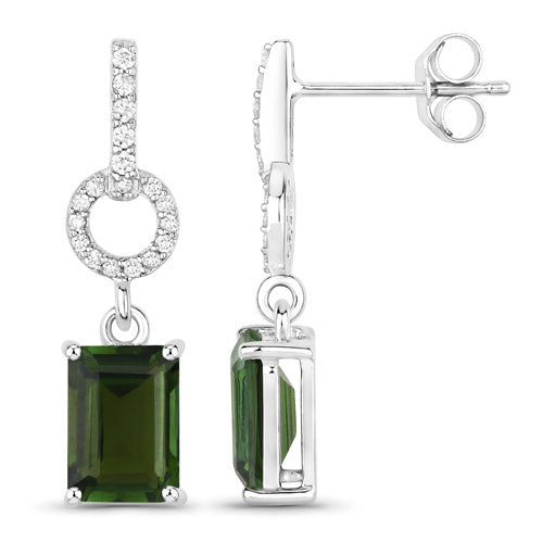 Bids.com 2.28 Carat Genuine Green Tourmaline and White Diamond 14K White Gold Earrings Earrings