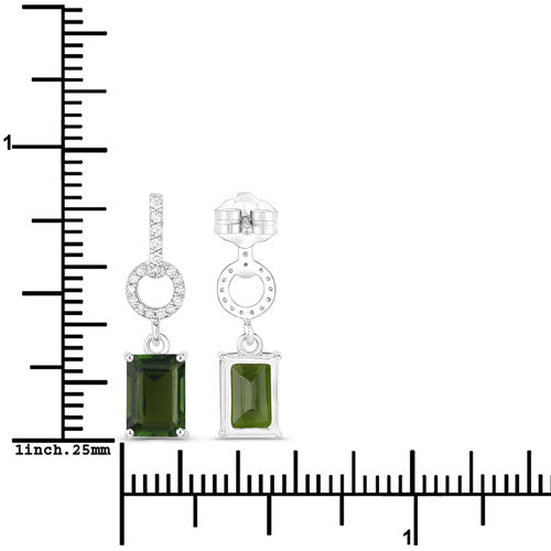 Bids.com 2.28 Carat Genuine Green Tourmaline and White Diamond 14K White Gold Earrings Earrings