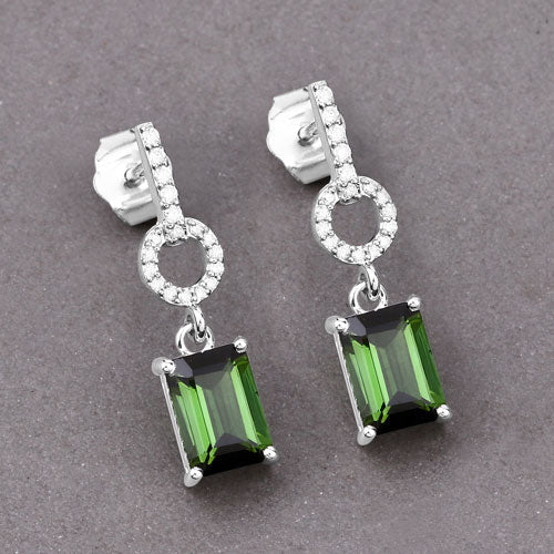Bids.com 2.28 Carat Genuine Green Tourmaline and White Diamond 14K White Gold Earrings Earrings