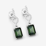 Bids.com 2.28 Carat Genuine Green Tourmaline and White Diamond 14K White Gold Earrings Earrings