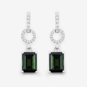 Bids.com 2.28 Carat Genuine Green Tourmaline and White Diamond 14K White Gold Earrings Earrings