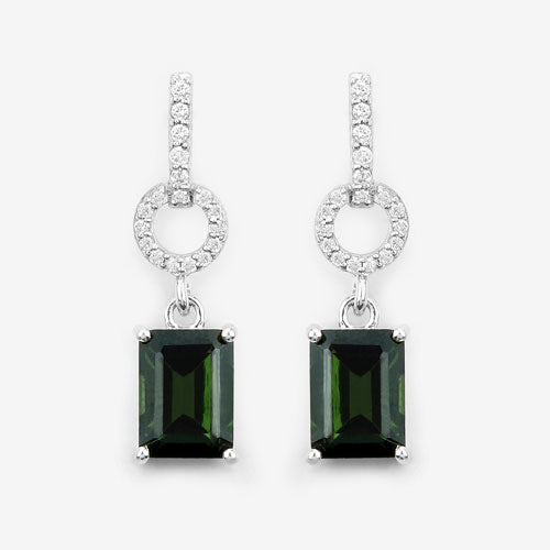 Bids.com 2.28 Carat Genuine Green Tourmaline and White Diamond 14K White Gold Earrings Earrings