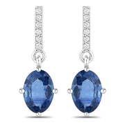 Bids.com 1.95 Carat Genuine Blue Sapphire and White Diamond 14K White Gold Earrings Earrings