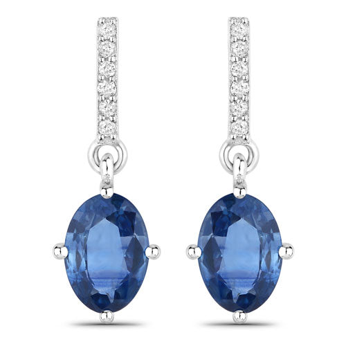 Bids.com 1.95 Carat Genuine Blue Sapphire and White Diamond 14K White Gold Earrings Earrings