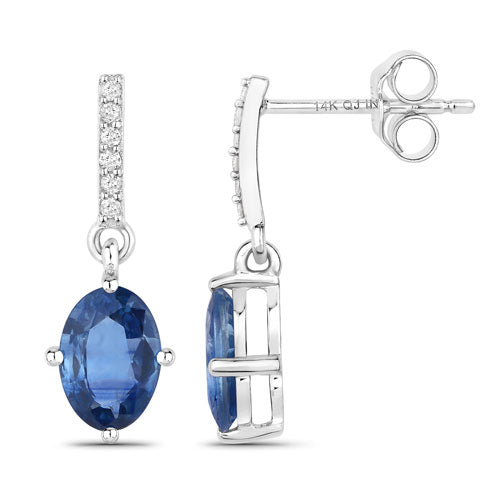 Bids.com 1.95 Carat Genuine Blue Sapphire and White Diamond 14K White Gold Earrings Earrings