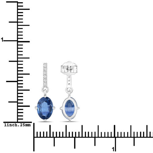 Bids.com 1.95 Carat Genuine Blue Sapphire and White Diamond 14K White Gold Earrings Earrings