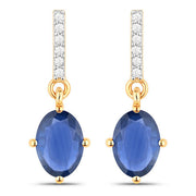 Bids.com 1.95 Carat Genuine Blue Sapphire and White Diamond 14K Yellow Gold Earrings Earrings